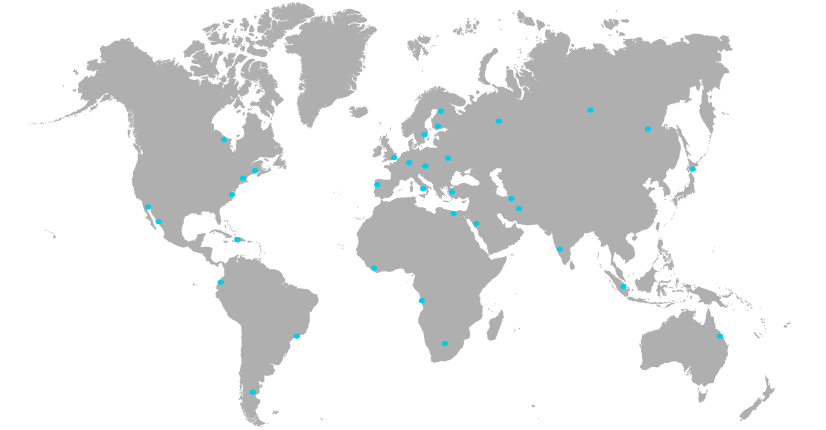 World map showing location of Philanthropists throughout the world